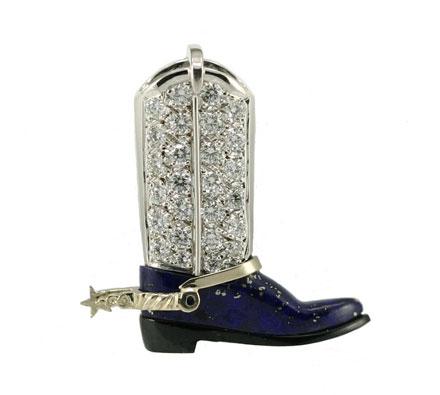 Lapis Western Boot with Diamonds